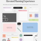digital stickers, planner covers, and app icons for cyberry essentials planner