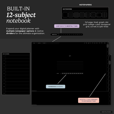 Cyberry 2027 Digital Planner in Landscape (Dark Mode) KDigitalStudio