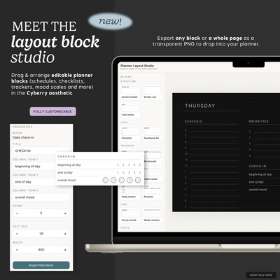 Cyberry 2027 Digital Planner in Landscape (Dark Mode) KDigitalStudio