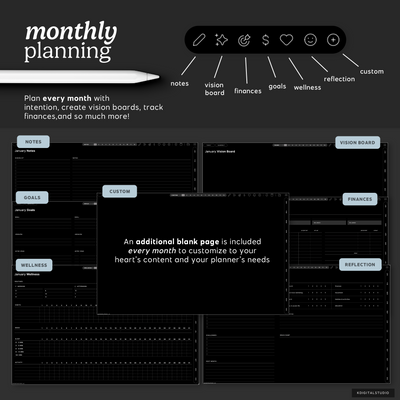 Cyberry 2027 Digital Planner in Landscape (Dark Mode) KDigitalStudio