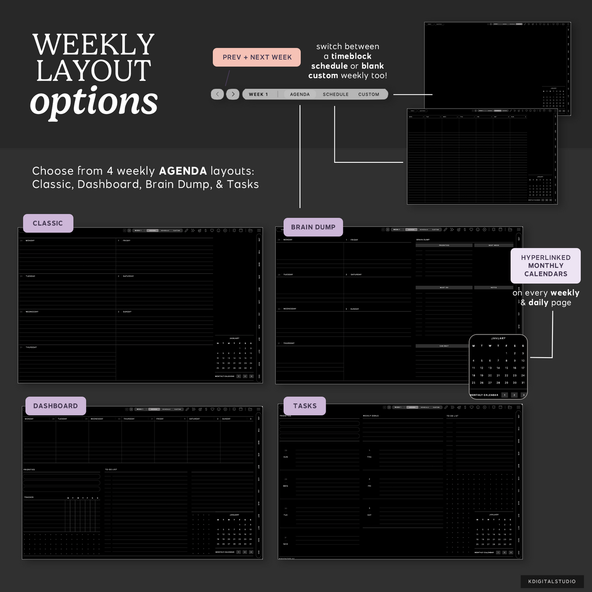 Cyberry 2027 Digital Planner in Landscape (Dark Mode) KDigitalStudio