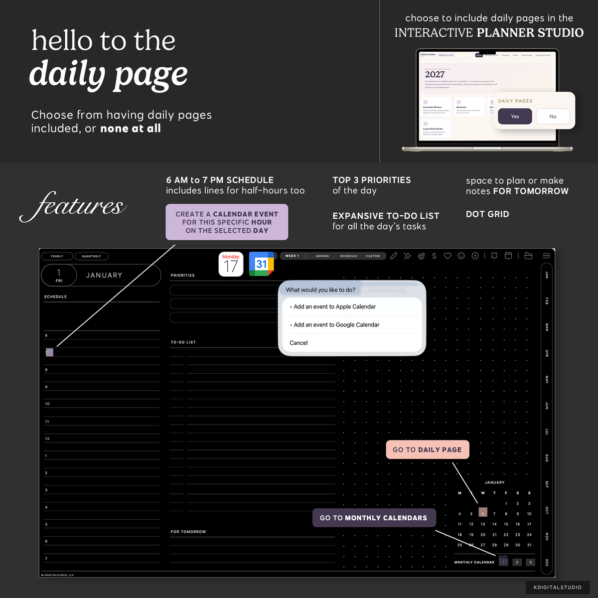 Cyberry 2027 Digital Planner in Landscape (Dark Mode) KDigitalStudio