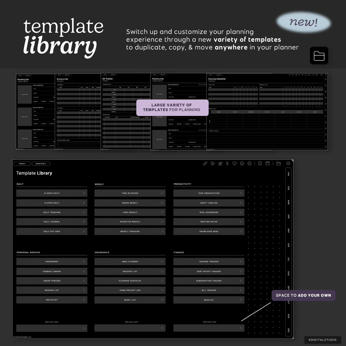 Cyberry 2027 Digital Planner in Landscape (Dark Mode) KDigitalStudio