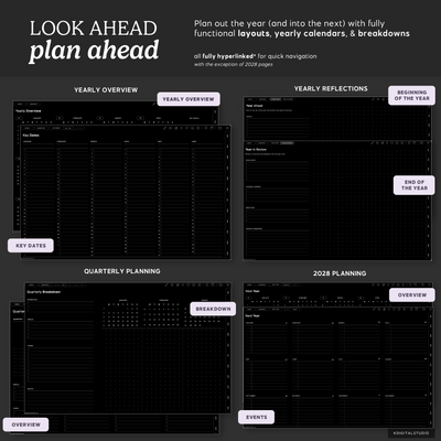 Cyberry 2027 Digital Planner in Landscape (Dark Mode) KDigitalStudio