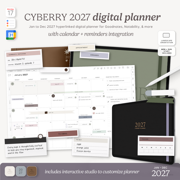 Cyberry 2027 Digital Planner in Landscape (Light Mode)