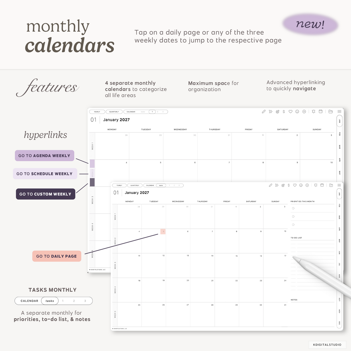 Cyberry 2027 Digital Planner in Landscape (Light Mode) KDigitalStudio