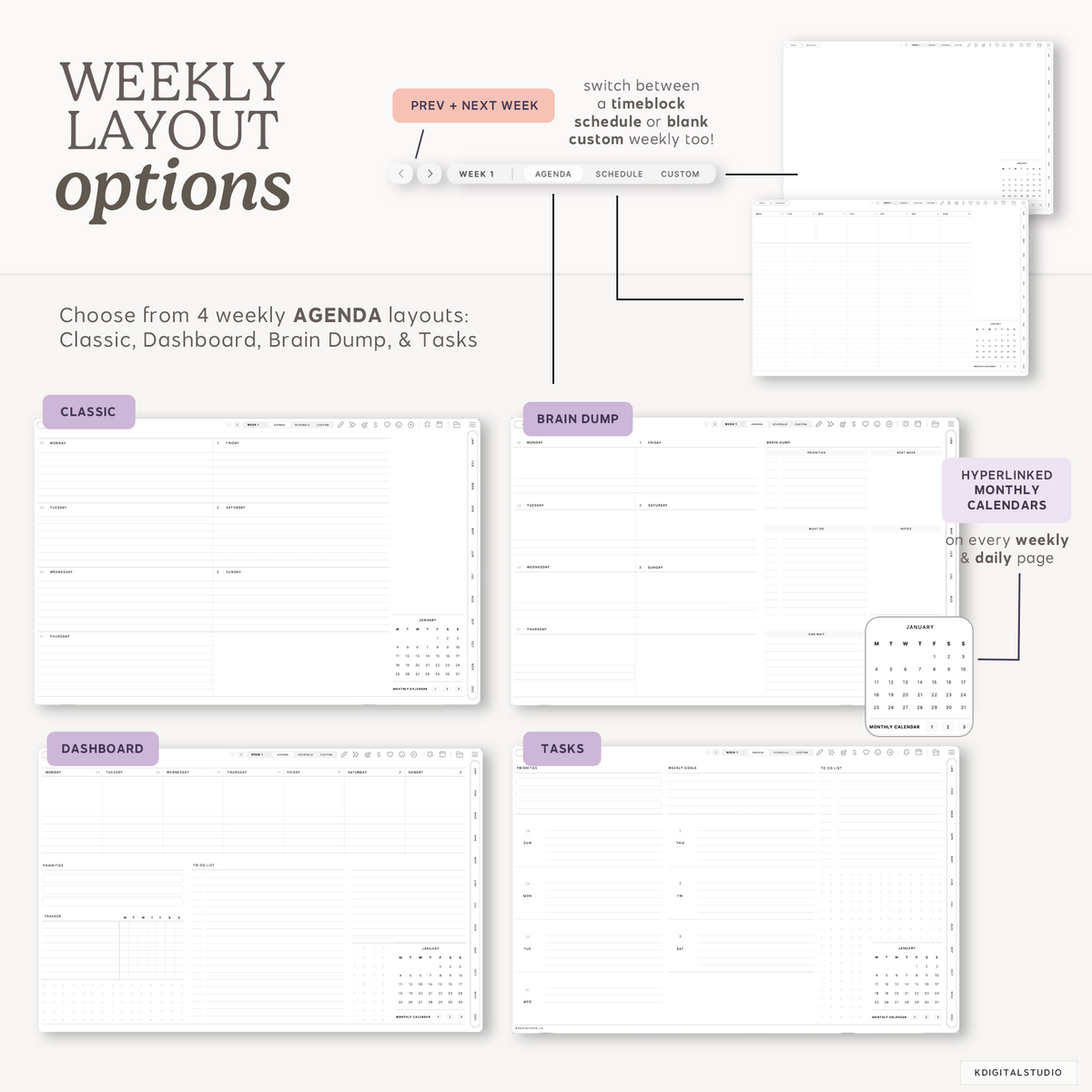 Cyberry 2027 Digital Planner in Landscape (Light Mode) KDigitalStudio