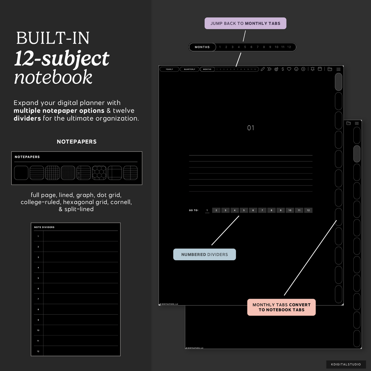 Cyberry 2027 Digital Planner in Portrait (Dark Mode) KDigitalStudio