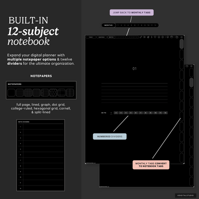 Cyberry 2027 Digital Planner in Portrait (Dark Mode) KDigitalStudio