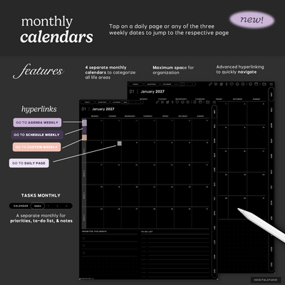 Cyberry 2027 Digital Planner in Portrait (Dark Mode) KDigitalStudio