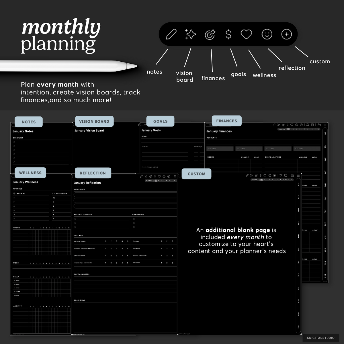 Cyberry 2027 Digital Planner in Portrait (Dark Mode) KDigitalStudio