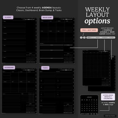Cyberry 2027 Digital Planner in Portrait (Dark Mode) KDigitalStudio