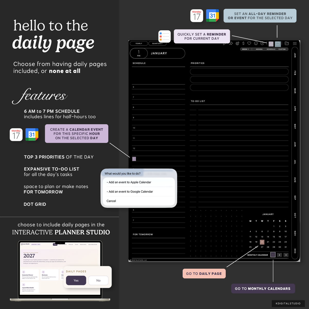 Cyberry 2027 Digital Planner in Portrait (Dark Mode) KDigitalStudio