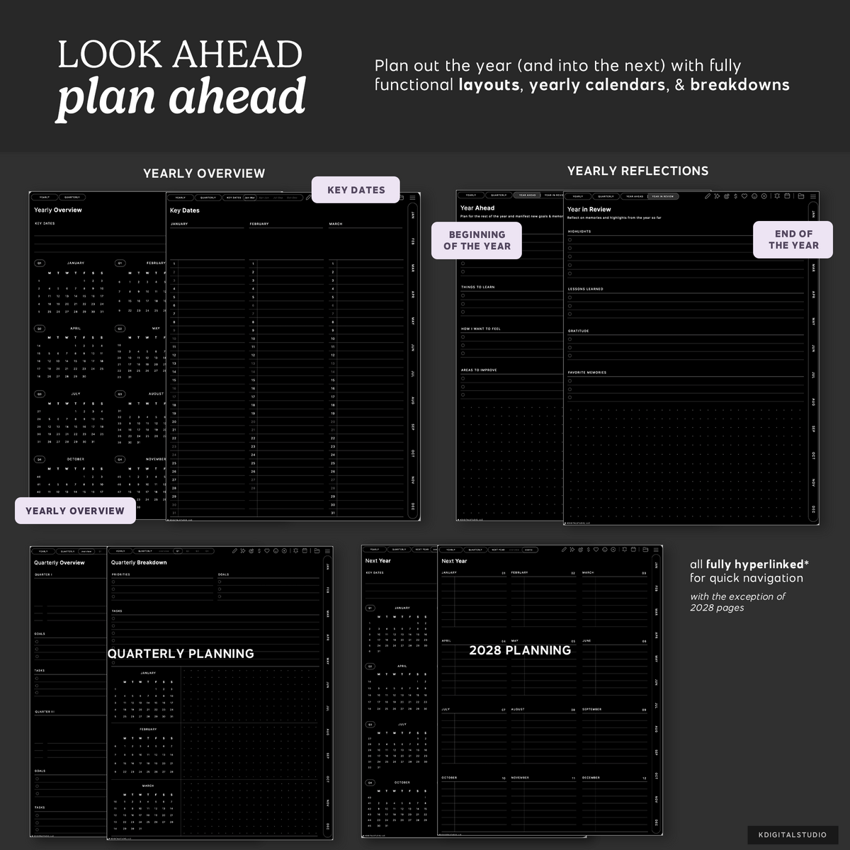 Cyberry 2027 Digital Planner in Portrait (Dark Mode) KDigitalStudio