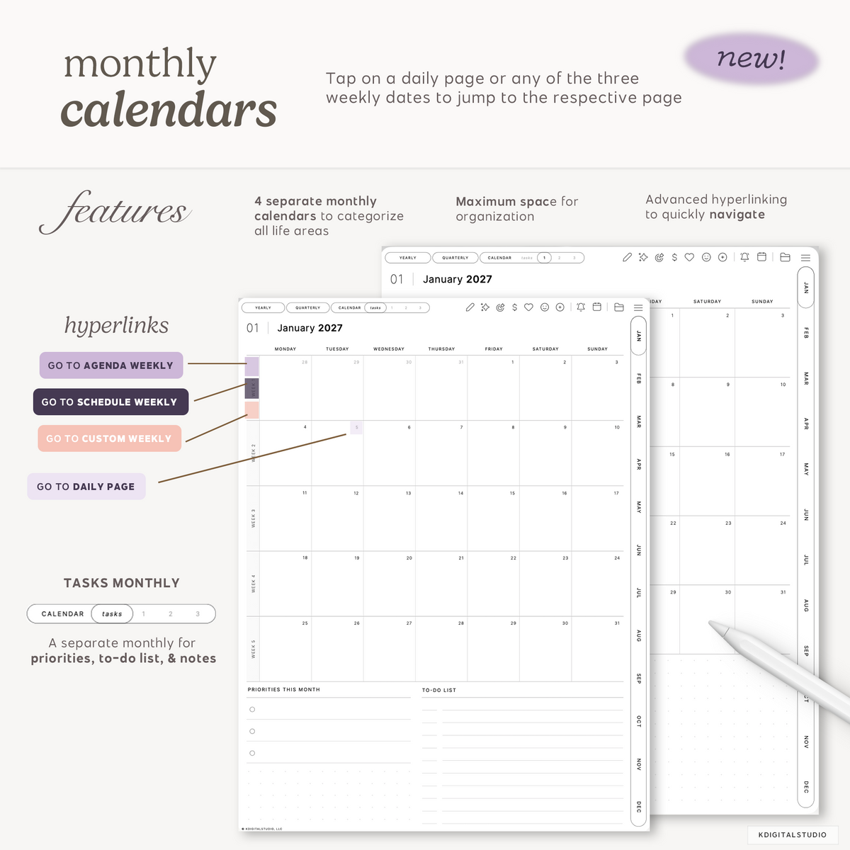 Cyberry 2027 Digital Planner in Portrait (Light Mode) KDigitalStudio