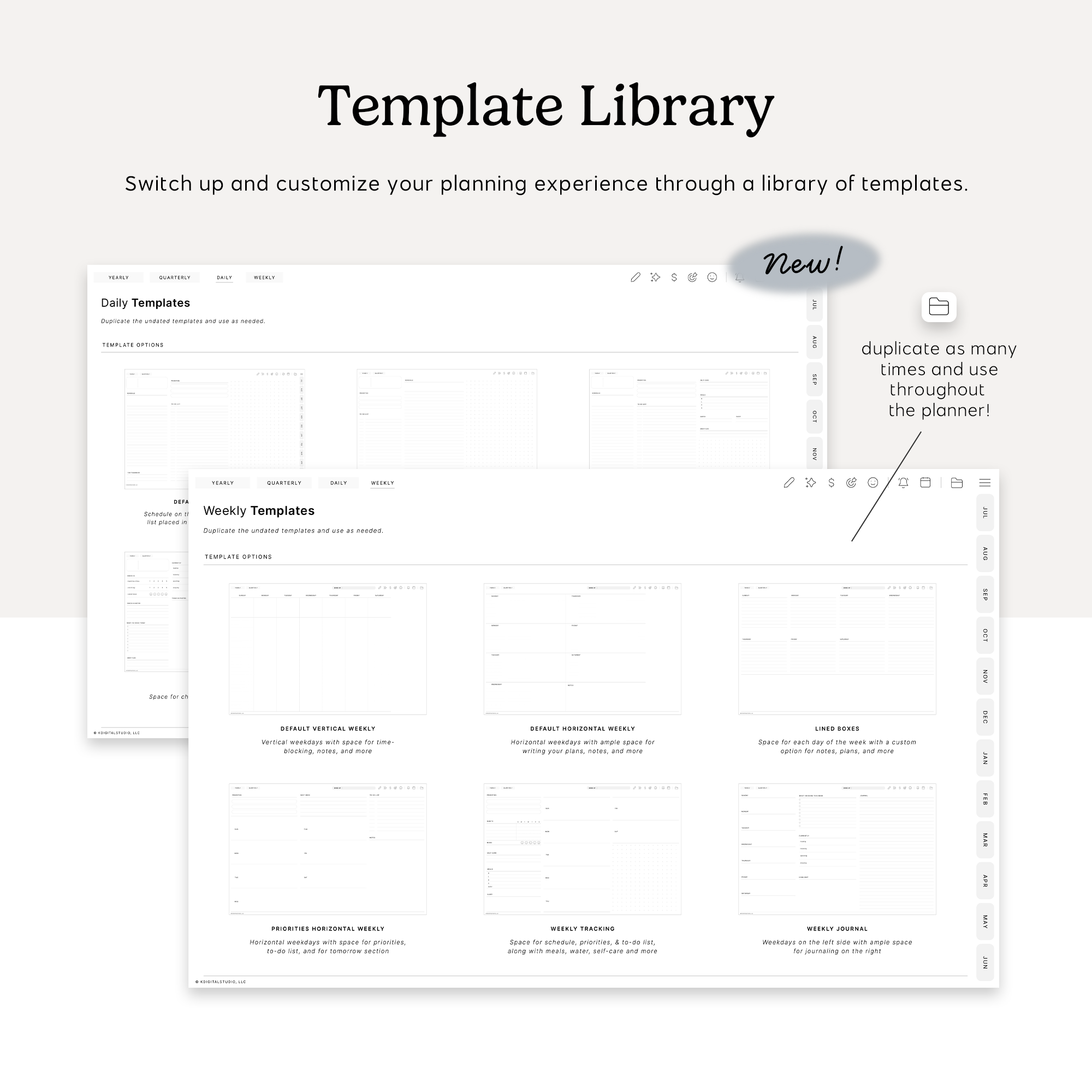 template library included with the cyberry digital planner