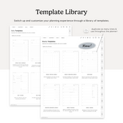 template library pages for planning inside the cyberry digital planner