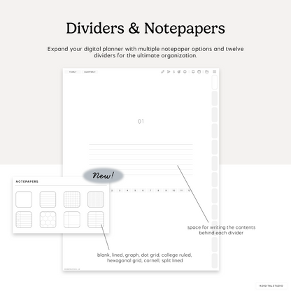 note dividers and notepapers included in the cyberry digital planner