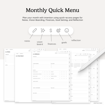 monthly quick menu pages inside the cyberry digital planner