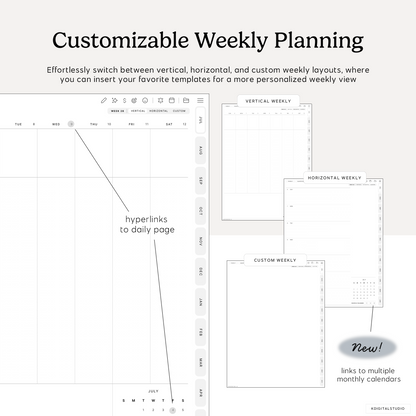 customizable weekly planning in cyberry digital planner