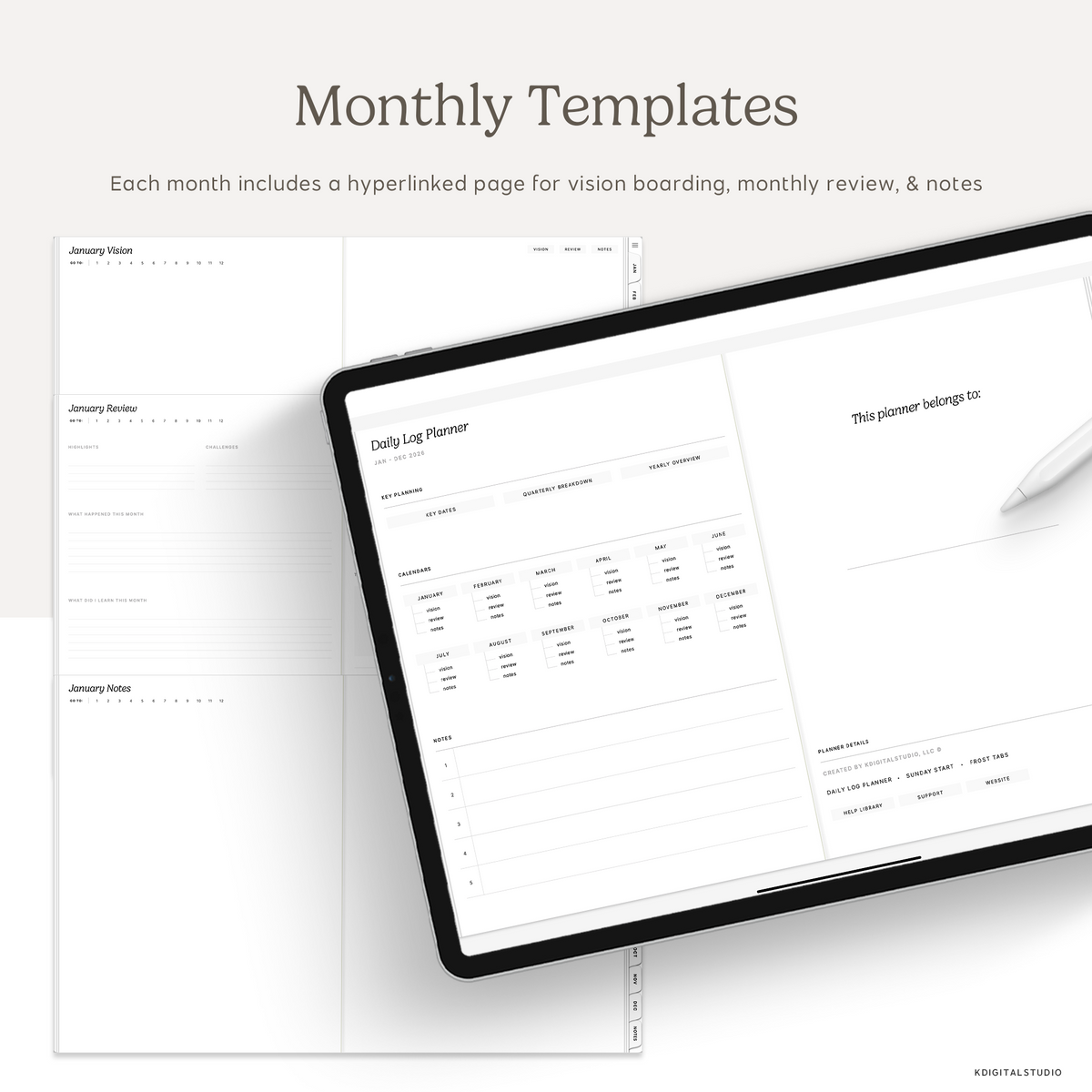 2027 Daily Log Planner KDigitalStudio