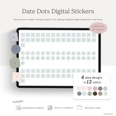 Date Dots (Morandi) Digital Stickers KDigitalStudio