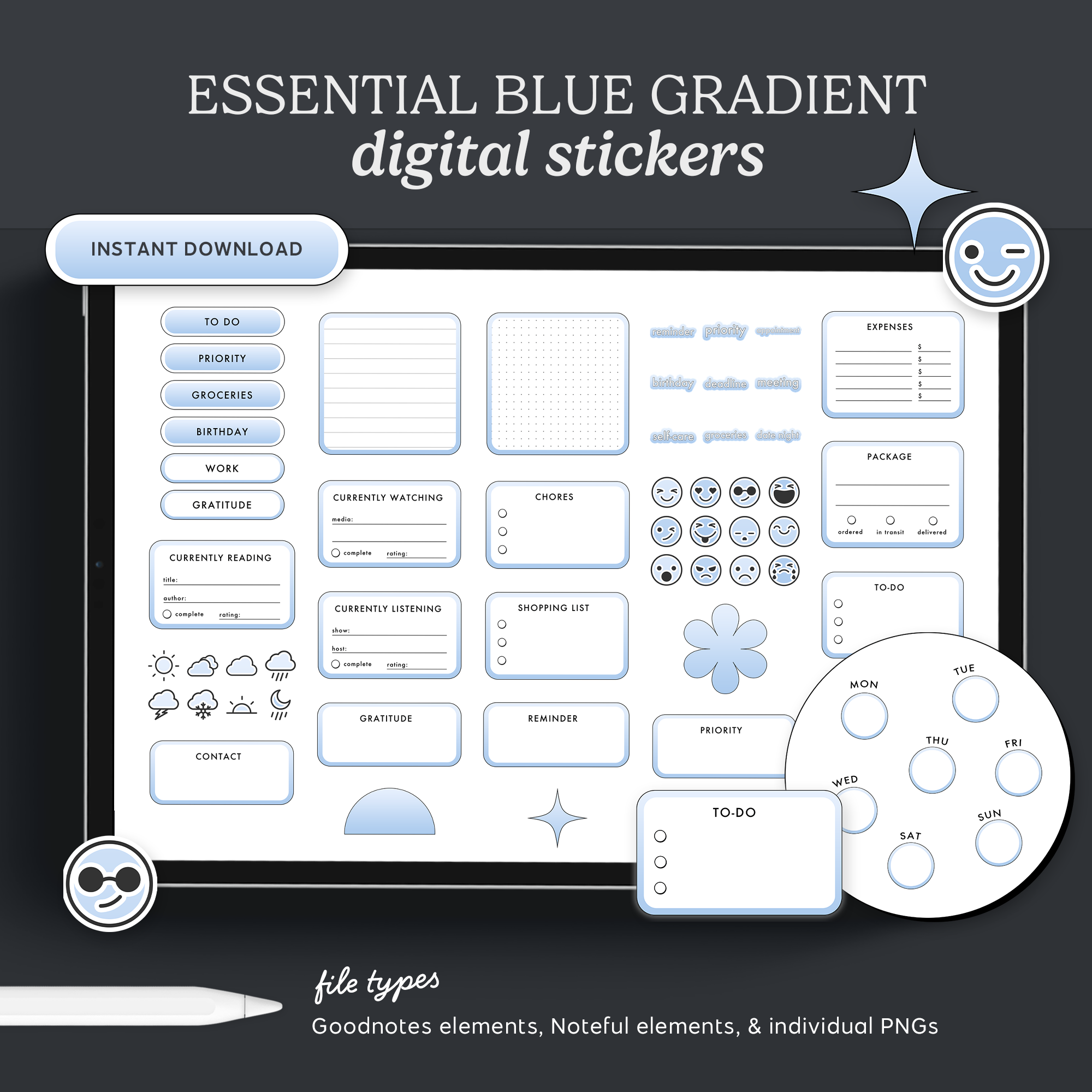 Essential Blue Gradient Stickers KDigitalStudio