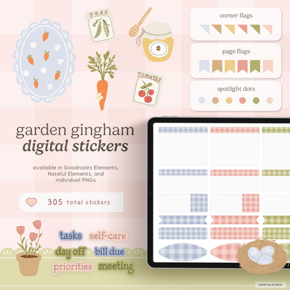 Garden Gingham Digital Stickers