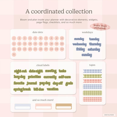 Garden Gingham Digital Stickers KDigitalStudio