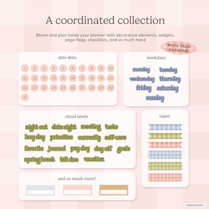 Garden Gingham Digital Stickers