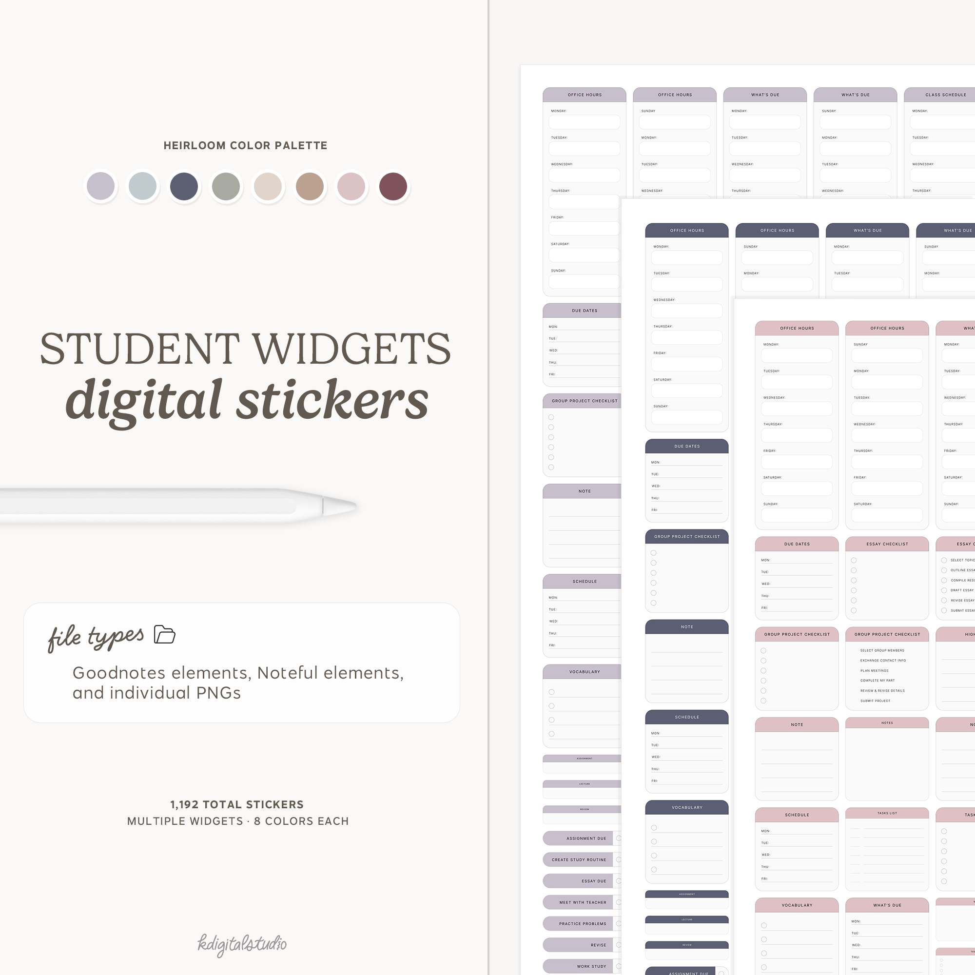Student Widgets in Heirloom KDigitalStudio