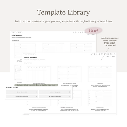 Template library with various planning templates included