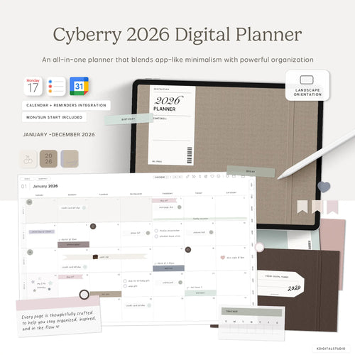Cyberry 2026 Digital Planner in Landscape