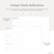 Interface for 'Unique Yearly Reflections' with login/logout options and reflection text boxes.