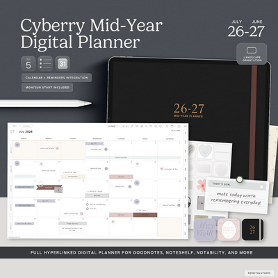 Cyberry Mid-Year Digital Planner in Landscape (2027-2027) KDigitalStudio