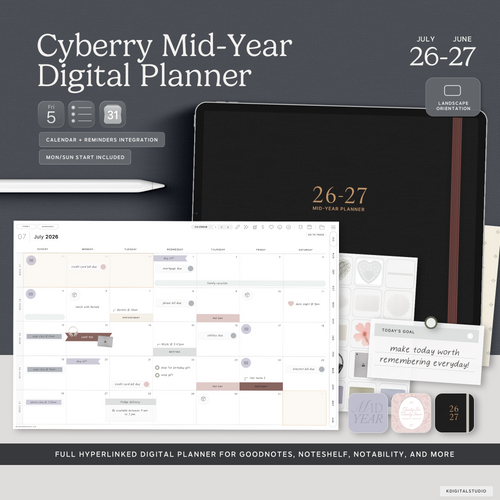 Cyberry Mid-Year Digital Planner in Landscape (2026-2027)