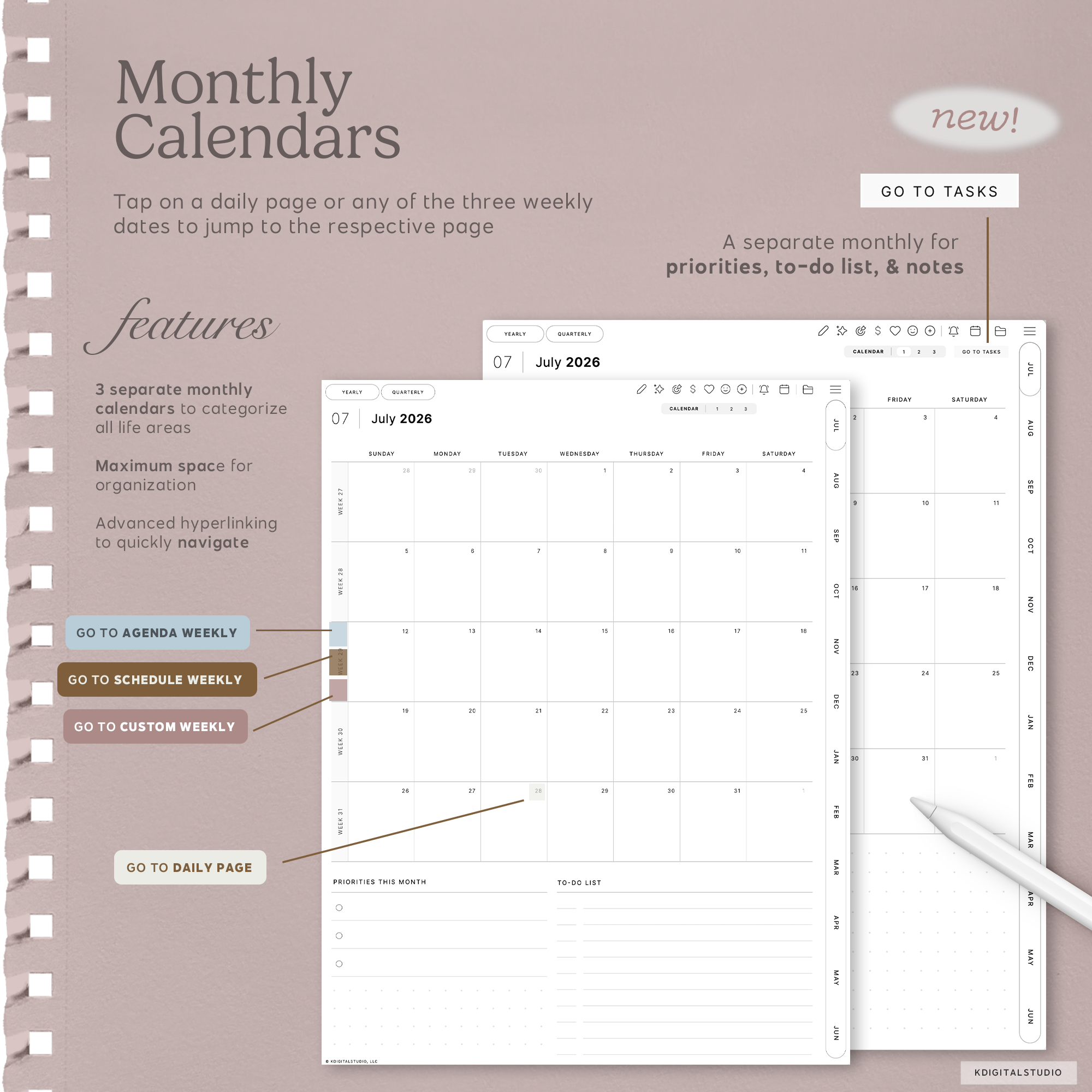 Cyberry Mid-Year Digital Planner in Portrait (2026-2027) KDigitalStudio