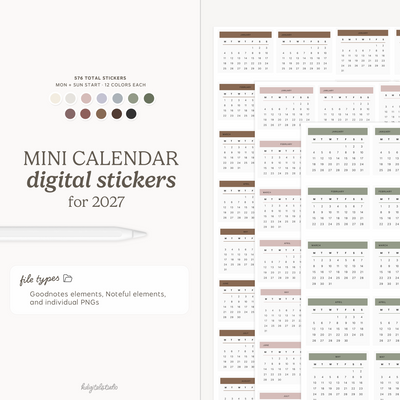 2027 Mini Calendars Digital Stickers KDigitalStudio