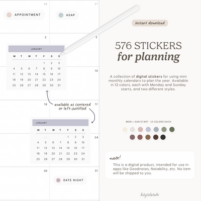 2027 Mini Calendars Digital Stickers KDigitalStudio