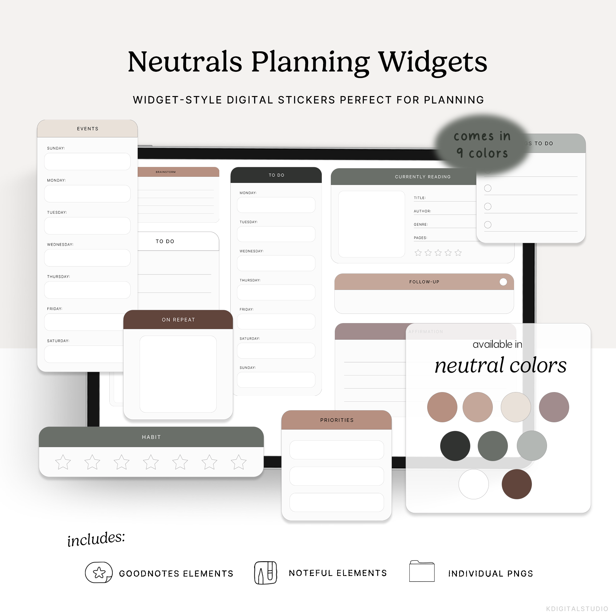 neutrals planning widgets digital stickers