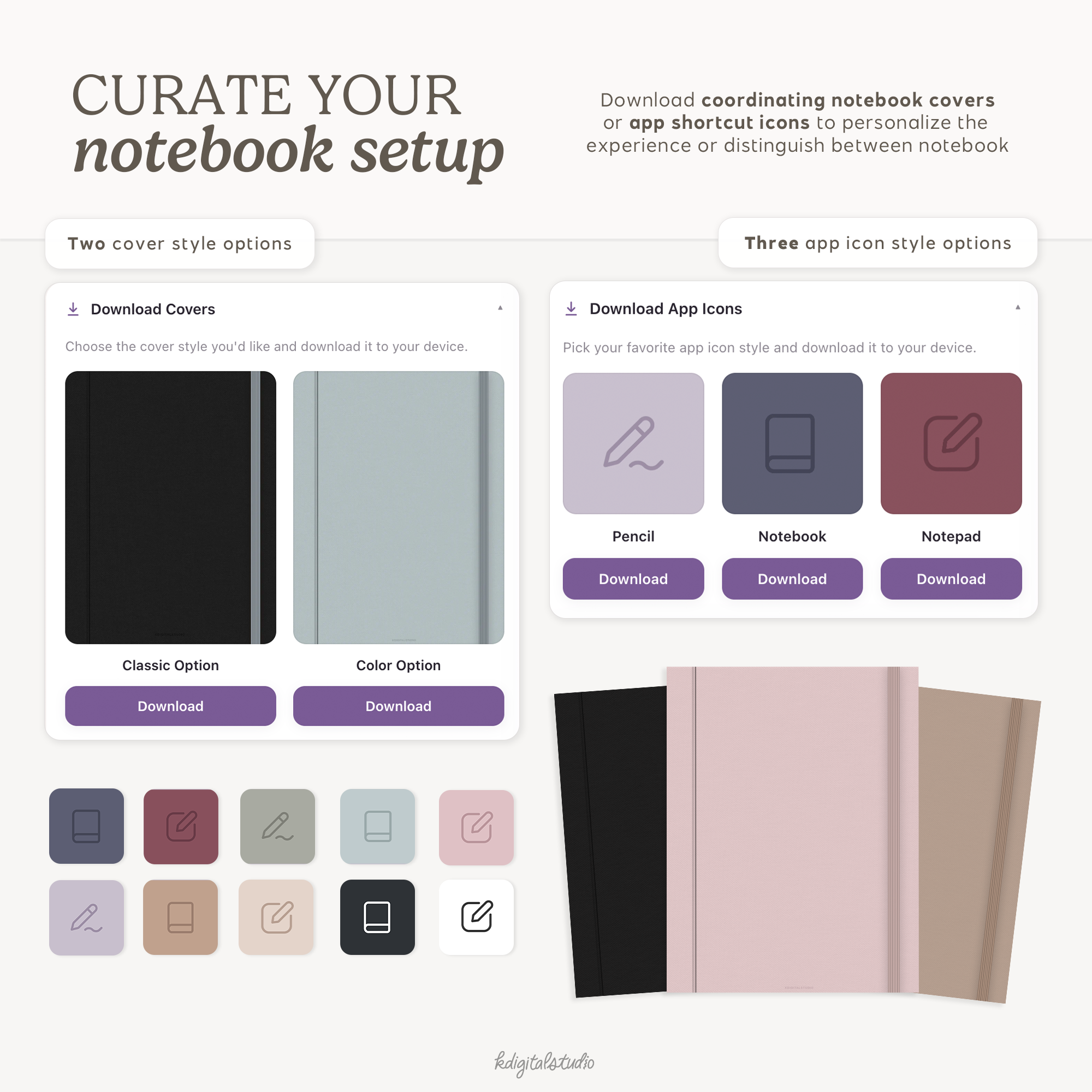 12-Subject Digital Notebooks with Tab Customizer KDigitalStudio