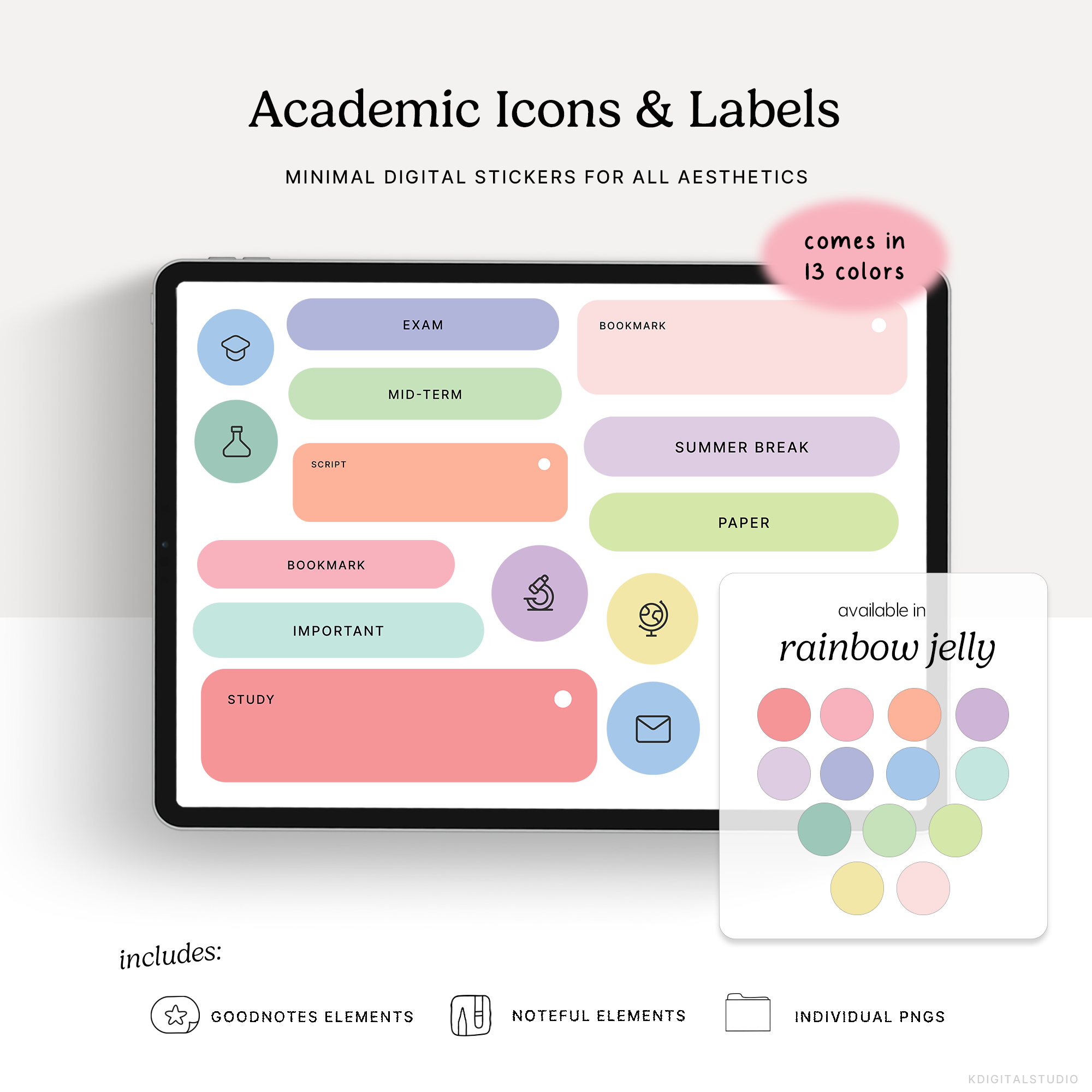 Academic Icons & Labels (Rainbow Jelly) Digital Stickers