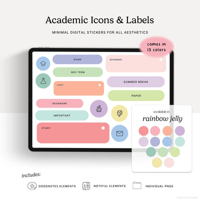 Academic Icons & Labels (Rainbow Jelly) Digital Stickers KDigitalStudio