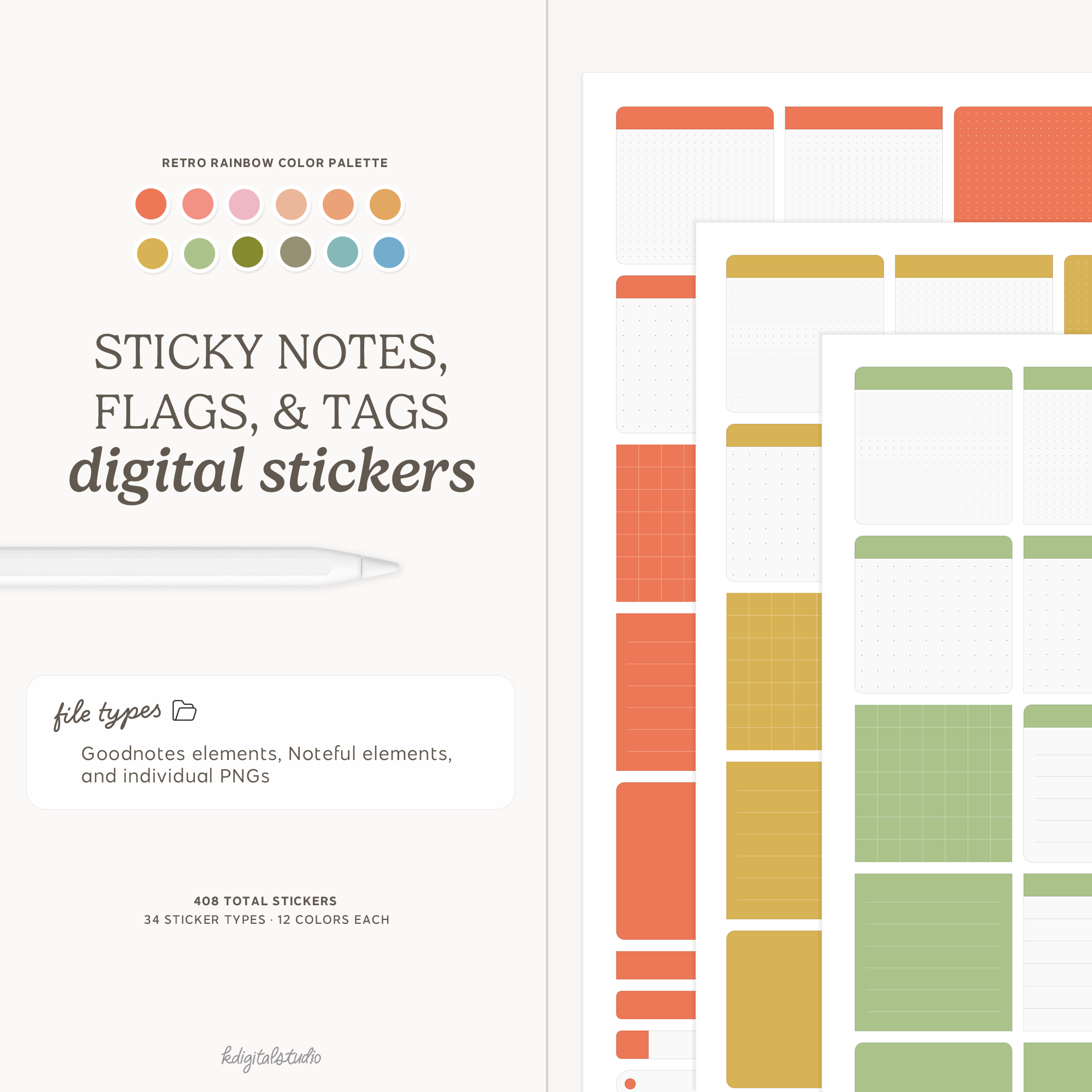 Sticky Notes, Flags, and Tags (Retro Rainbow) KDigitalStudio