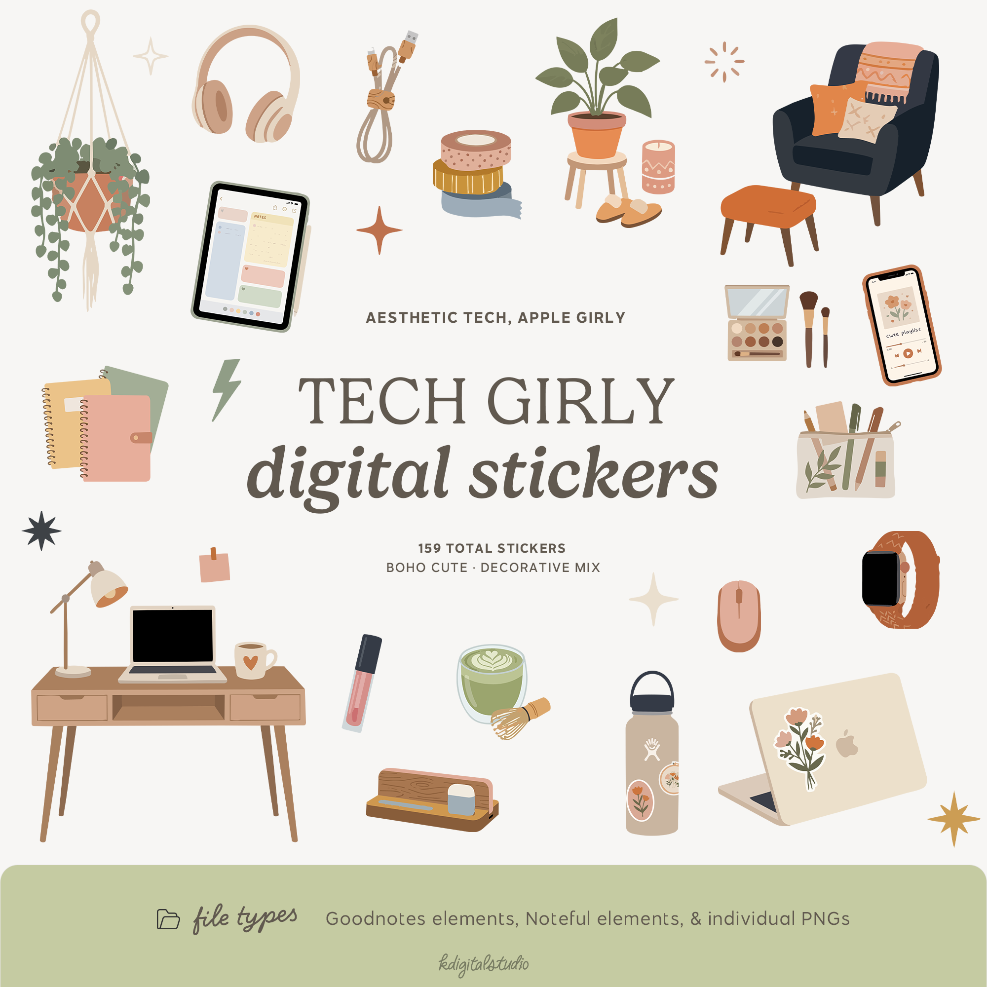 Tech Girly Digital Stickers KDigitalStudio