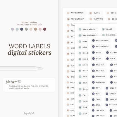 Word Labels Digital Stickers KDigitalStudio