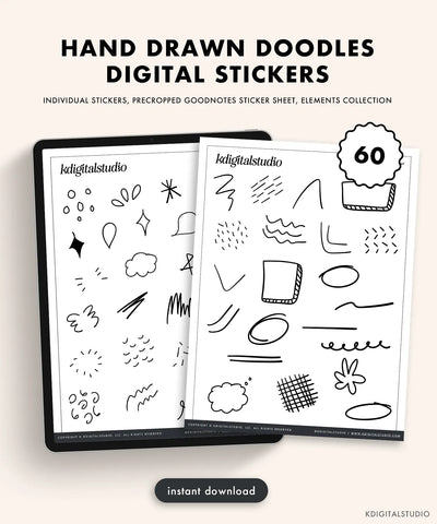 Hand Drawn Doodles Digital Stickers KDigitalStudio