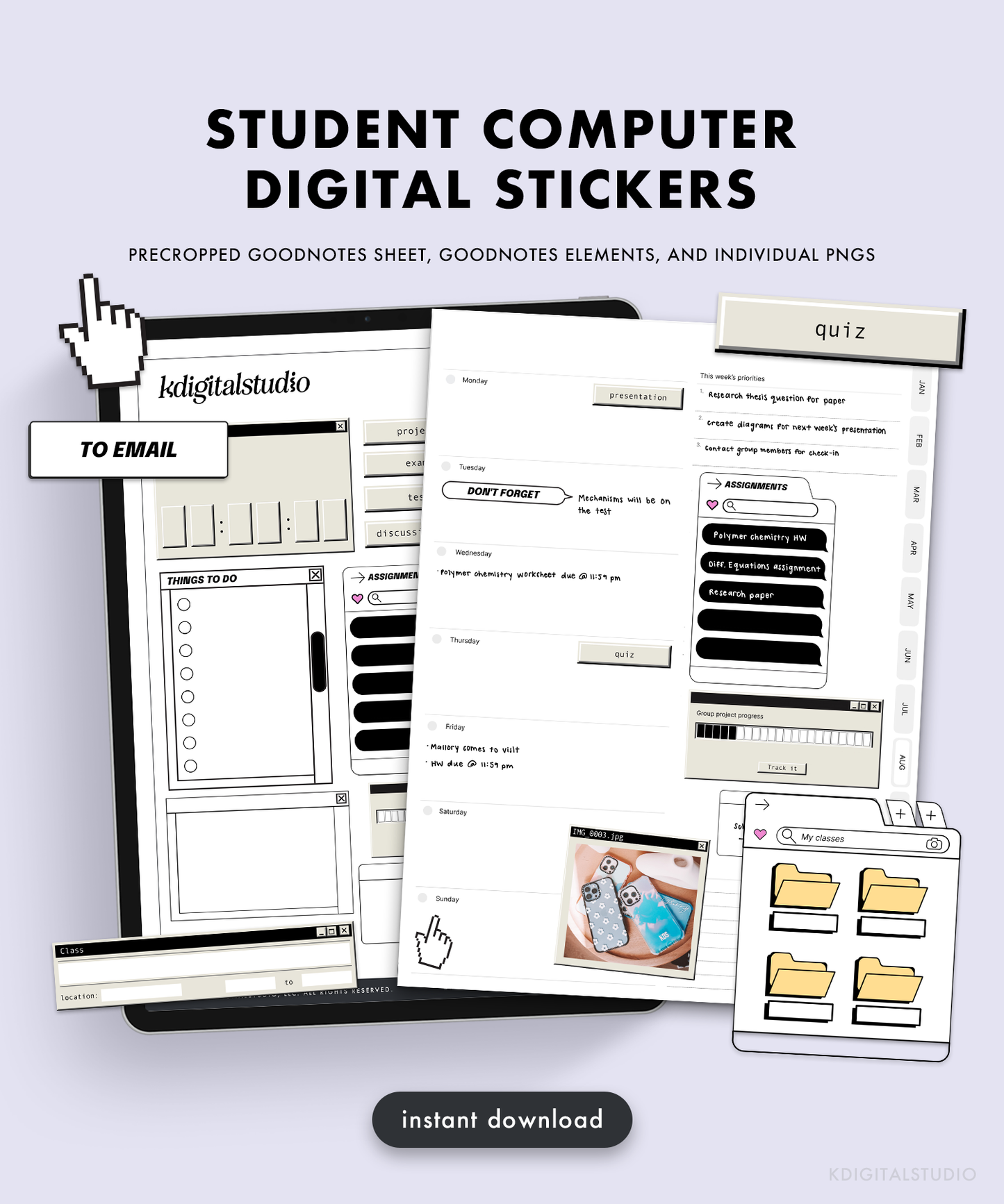 Pegatinas digitales para computadora de estudiante