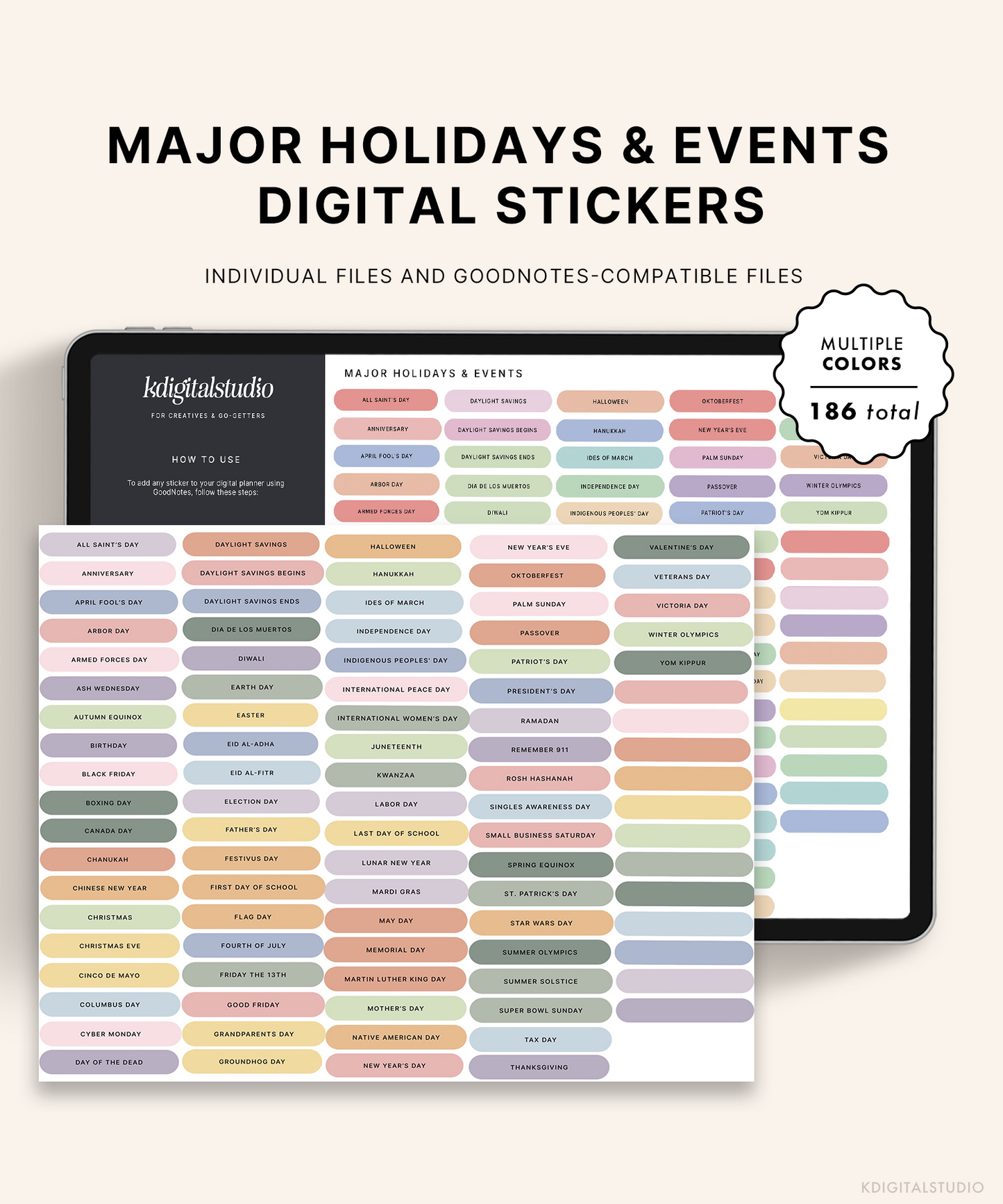 Major Holidays & Events (Pastels) Digital Stickers