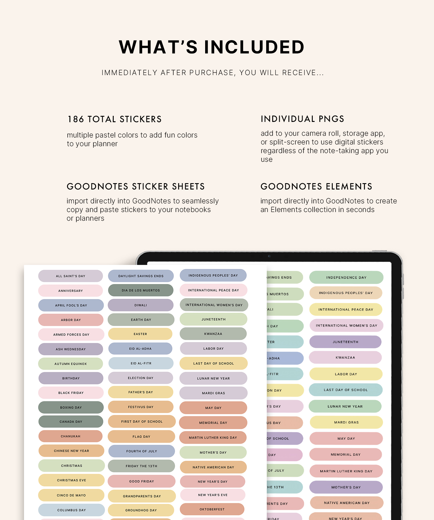 Principales días festivos y eventos (pasteles) Pegatinas digitales